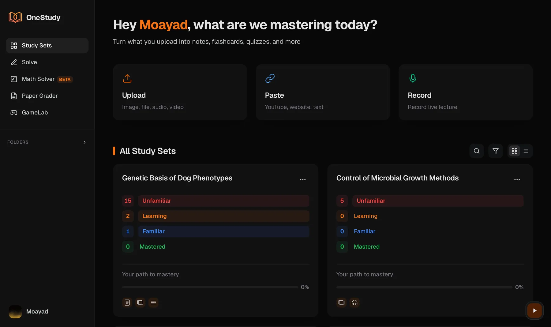 OneStudy dashboard